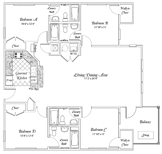 Archstone Quad Dorm Rooms