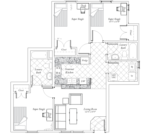 Solaria Single w/Shared Bath Dorm Rooms